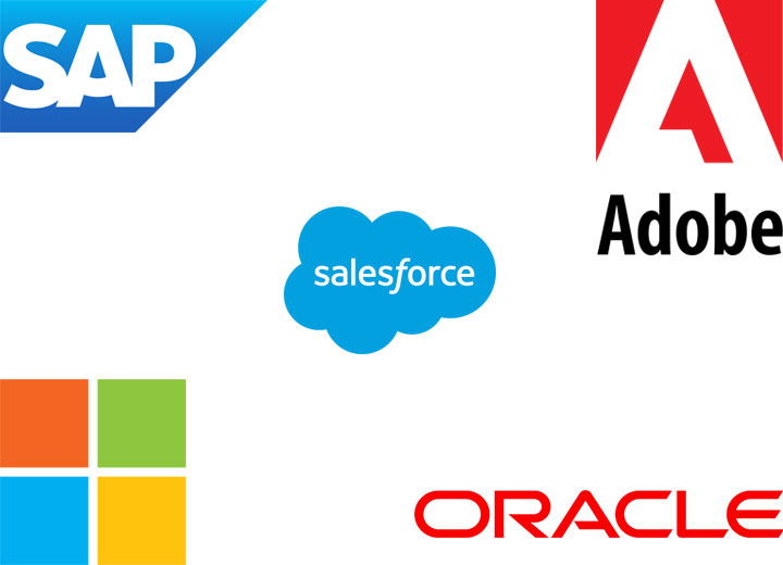Logos of Salesforce.com, Oracle, SAP, Adobe, Microsoft